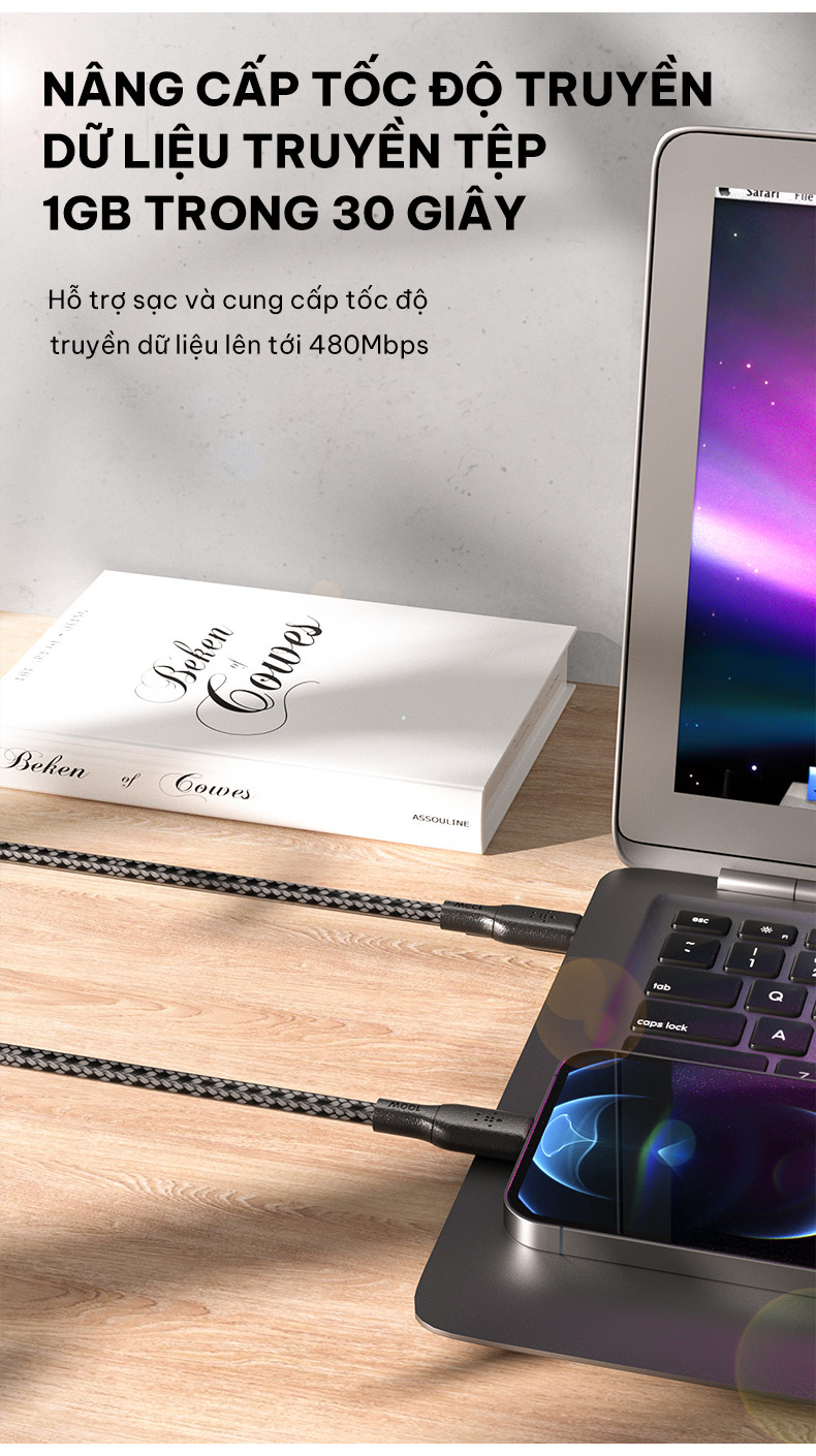 Mô tả Cáp sạc nhanh USB Type C - C BOOST↑CHARGE™ Belkin 100W vỏ dù, 2M - 5
