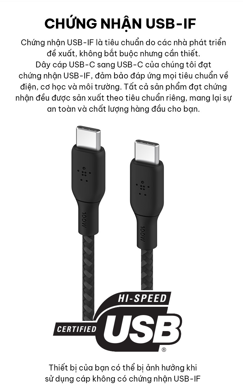 Mô tả Cáp sạc nhanh USB Type C - C BOOST↑CHARGE™ Belkin 100W vỏ dù, 2M - 10