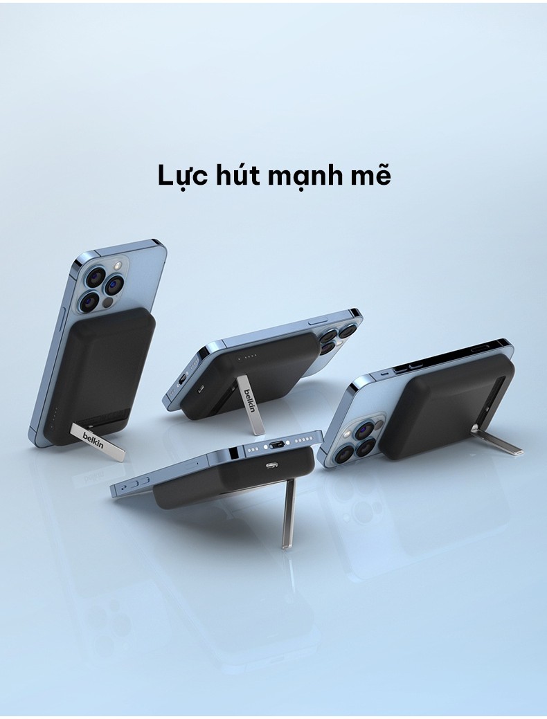 Mô tả Pin sạc dự phòng không dây Belkin BOOSTCHARGE Magnetic 7.5W 5.000mAh có chân chống, cáp đi kèm C-C 1m - BPD004bt - 1