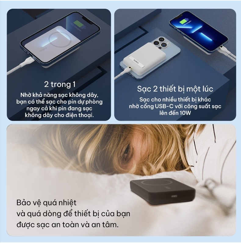 Mô tả Pin sạc dự phòng không dây Belkin BOOSTCHARGE Magnetic 7.5W 5.000mAh có chân chống, cáp đi kèm C-C 1m - BPD004bt - 2