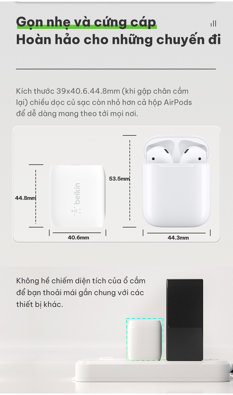 Mô tả Sạc BOOST↑CHARGE PRO GaN Belkin 45W - 2 cổng USB-C PD 3.0 PPS - Hàng chính hãng - WCH011dqWH - 6