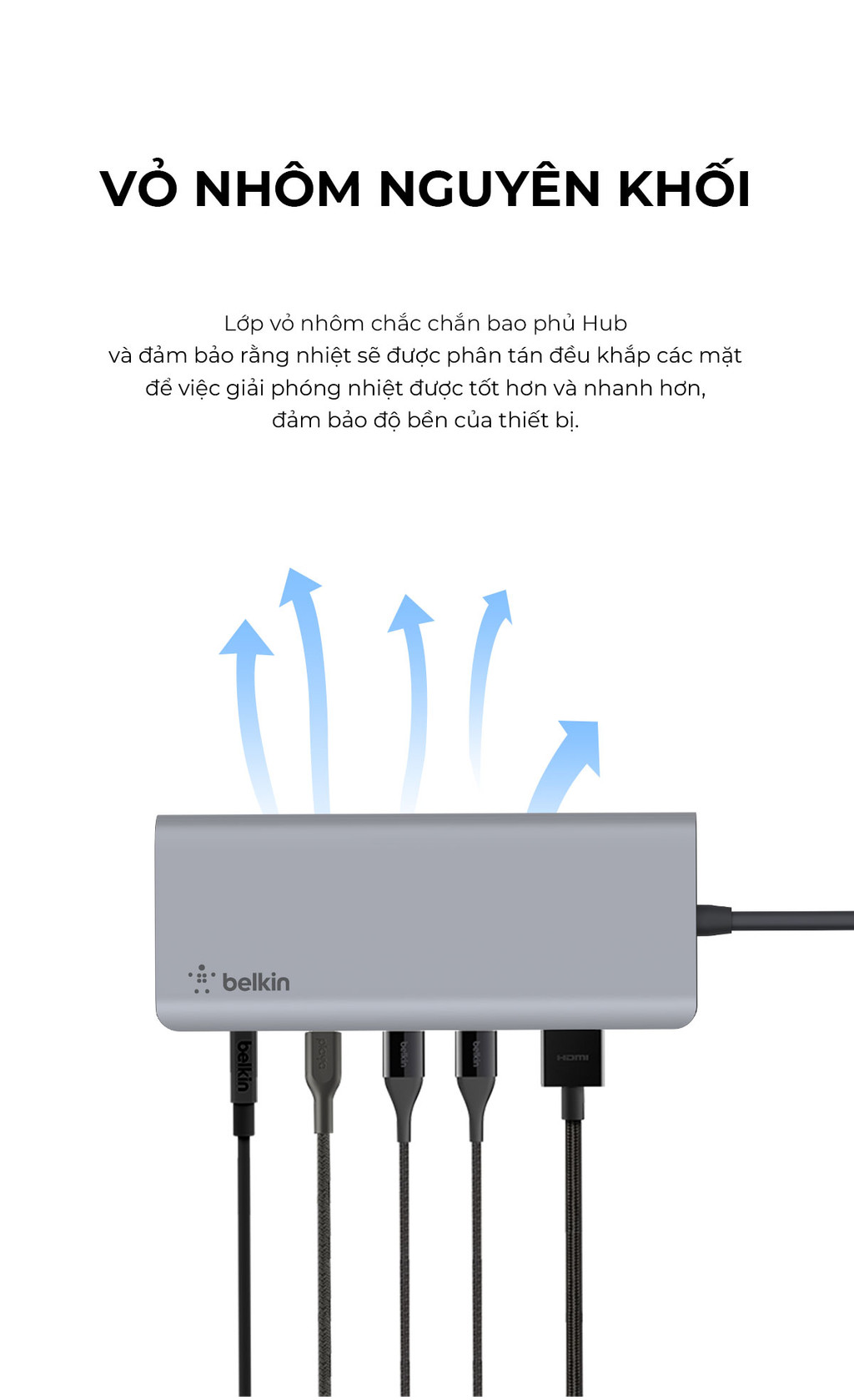 Mô tả Hub chuyển đổi Belkin 7 trong 1 USB-C Multiport - HDMI 4K 30Hz, 100W PD, 2xUSB-A 3.0, 3.5 mm audio, SD 3.0,microSD 3.0 - 9