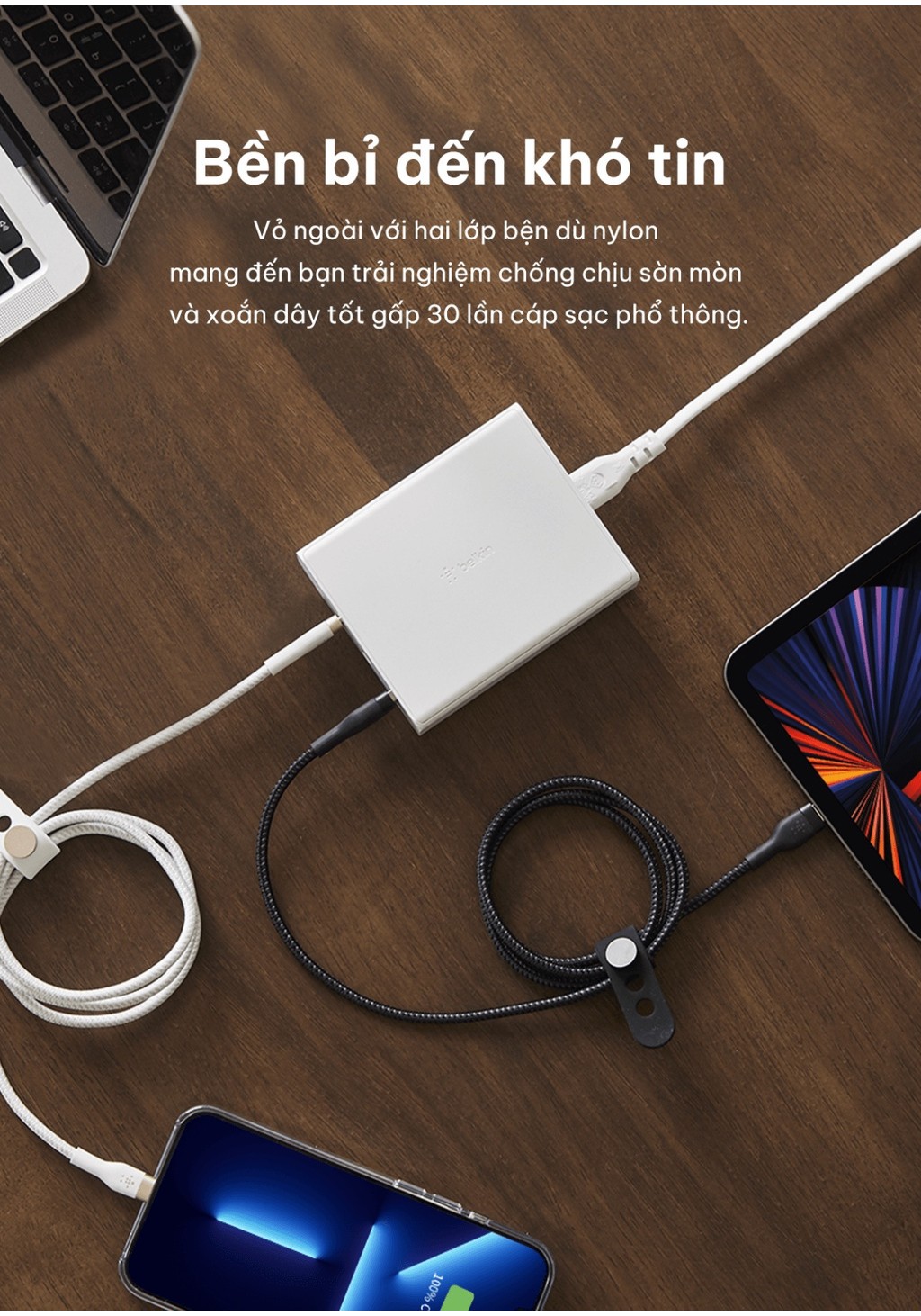 Mô tả Cáp sạc nhanh USB Type C - C BOOST↑CHARGE™ PRO Flex Belkin vỏ silicone bọc dù 60W 1M B7 (tương thích iPhone 15) - 2