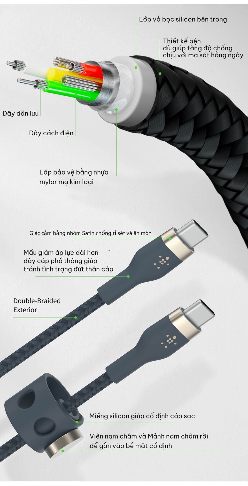 Mô tả Cáp sạc nhanh USB Type C - C BOOST↑CHARGE™ PRO Flex Belkin vỏ silicone bọc dù 60W 1M B7 (tương thích iPhone 15) - 3
