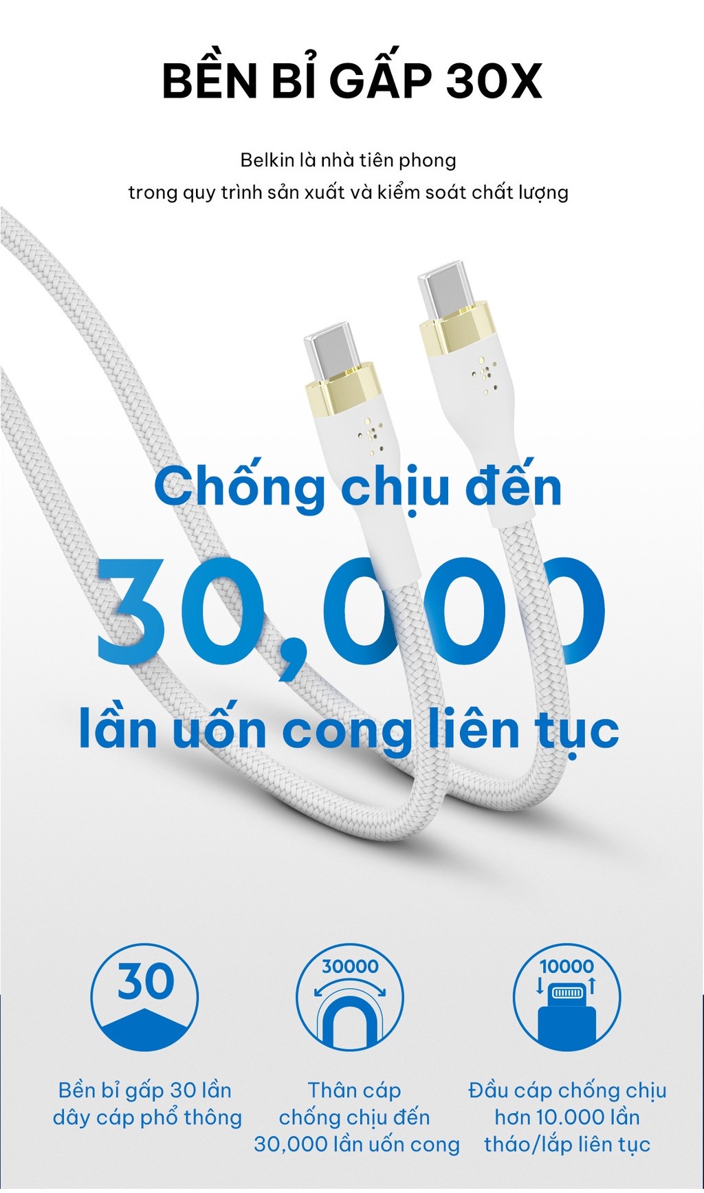 Mô tả Cáp sạc nhanh USB Type C - C BOOST↑CHARGE™ PRO Flex Belkin vỏ silicone bọc dù 60W 1M B7 (tương thích iPhone 15) - 6