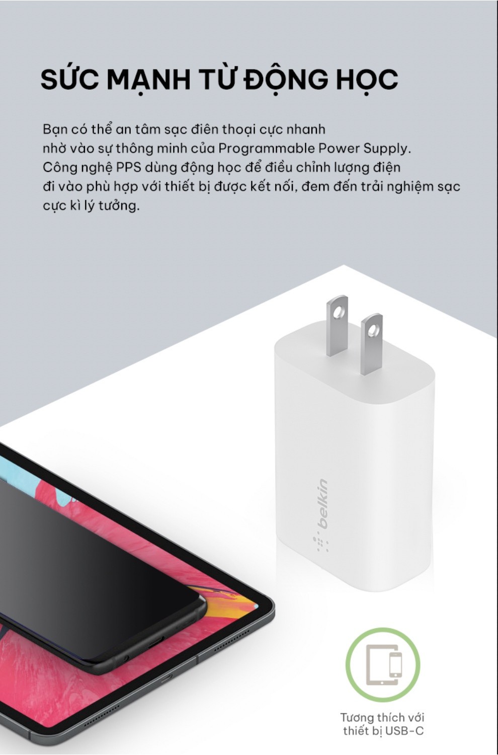 Mô tả Củ sạc nhanh Belkin BOOST↑CHARGE™ 25W, chuẩn USB-C PD PPS, sạc nhanh an toàn cho thiết bị - 4
