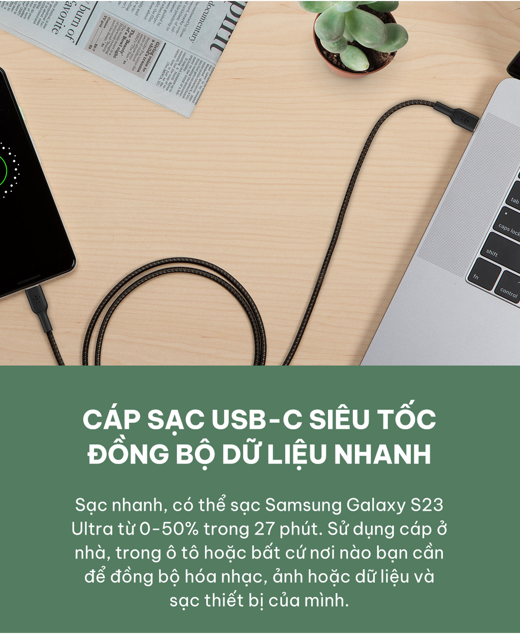 Mô tả Cáp sạc nhanh USB Type C to C BOOST↑CHARGE™ Belkin vỏ dù, 1 mét, 60W (tương thích iPhone 15) - 2
