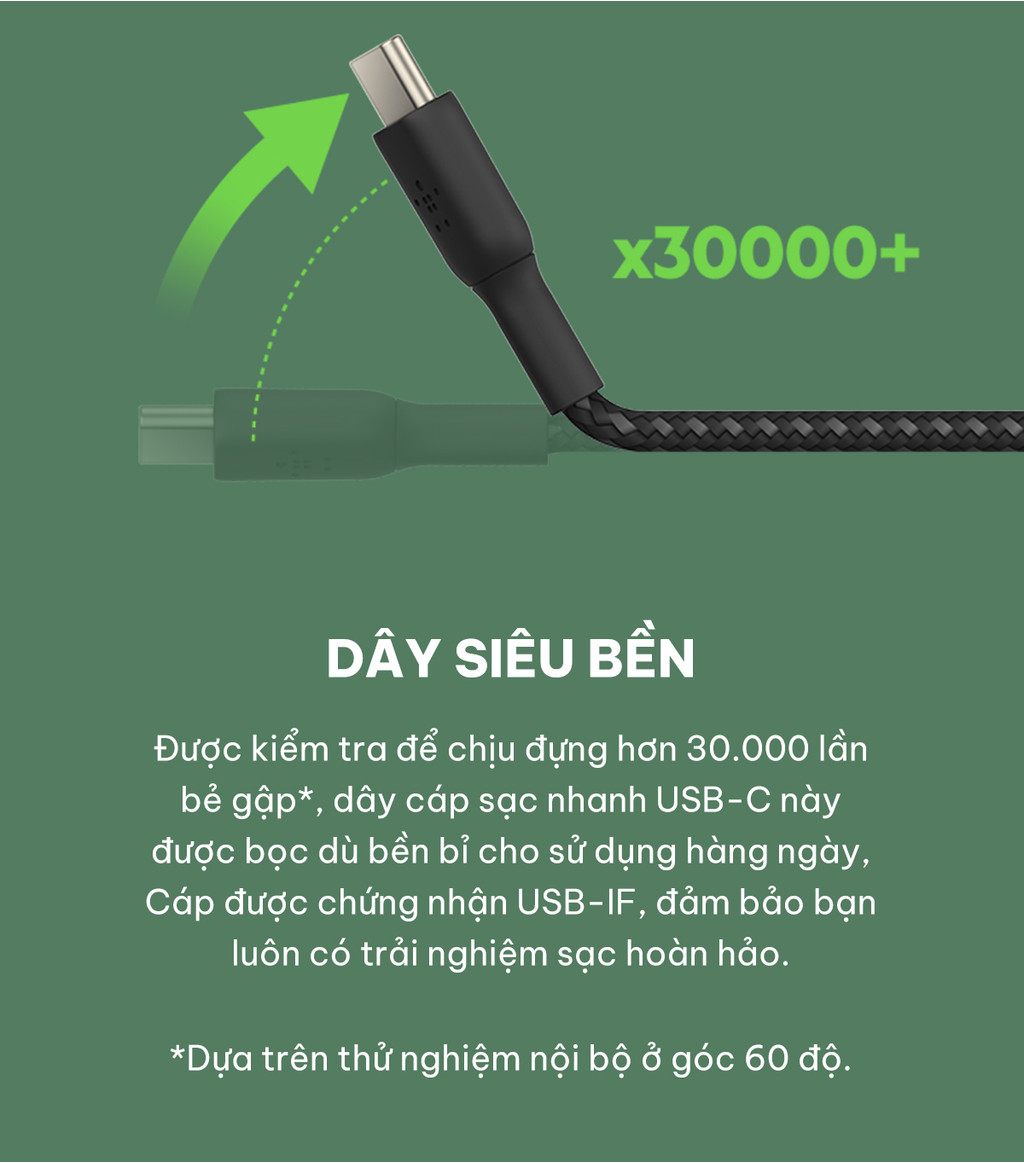 Mô tả Cáp sạc nhanh USB Type C to C BOOST↑CHARGE™ Belkin vỏ dù, 1 mét, 60W (tương thích iPhone 15) - 3
