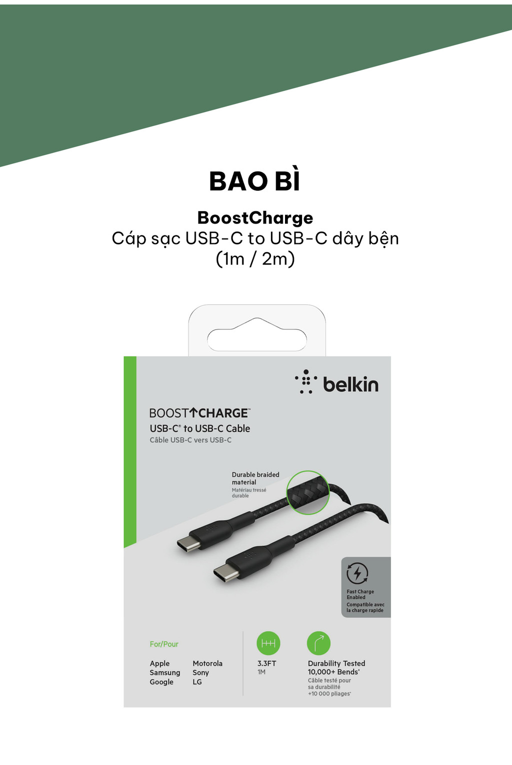 Mô tả Cáp sạc nhanh USB Type C to C BOOST↑CHARGE™ Belkin vỏ dù, 1 mét, 60W (tương thích iPhone 15) - 4