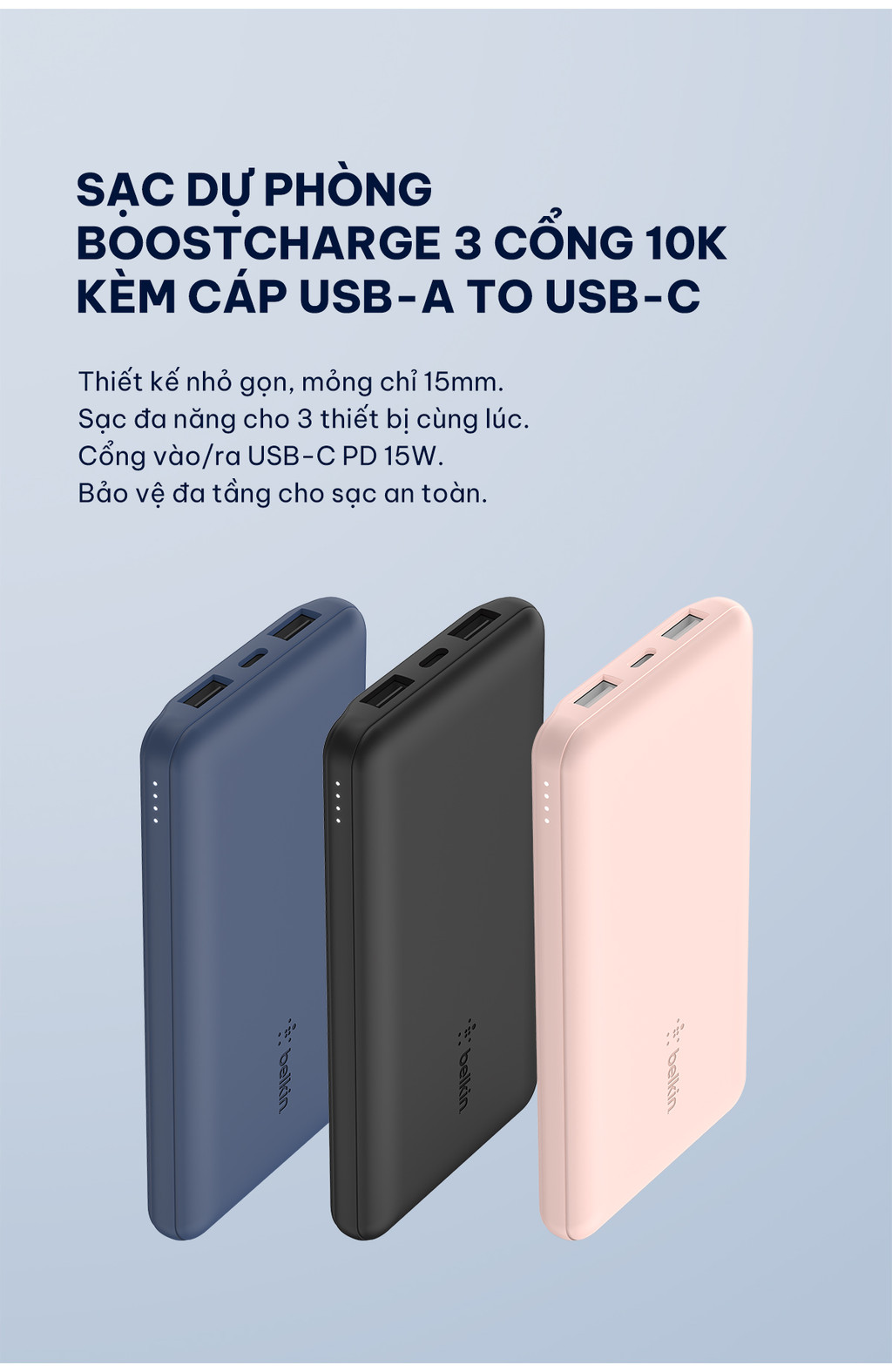Mô tả Pin sạc dự phòng Belkin Polymer Pocket Power 10,000 mAh, USB-C 15W , cáp đi kèm A-C Belkin (tương thích iPhone 15) - 1