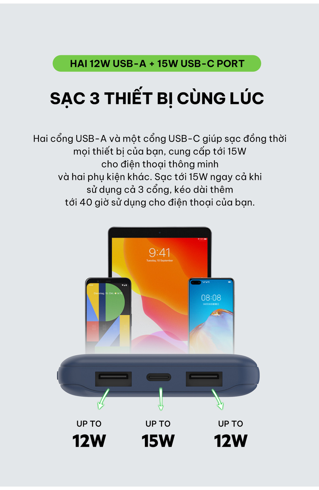 Mô tả Pin sạc dự phòng Belkin Polymer Pocket Power 10,000 mAh, USB-C 15W , cáp đi kèm A-C Belkin (tương thích iPhone 15) - 3