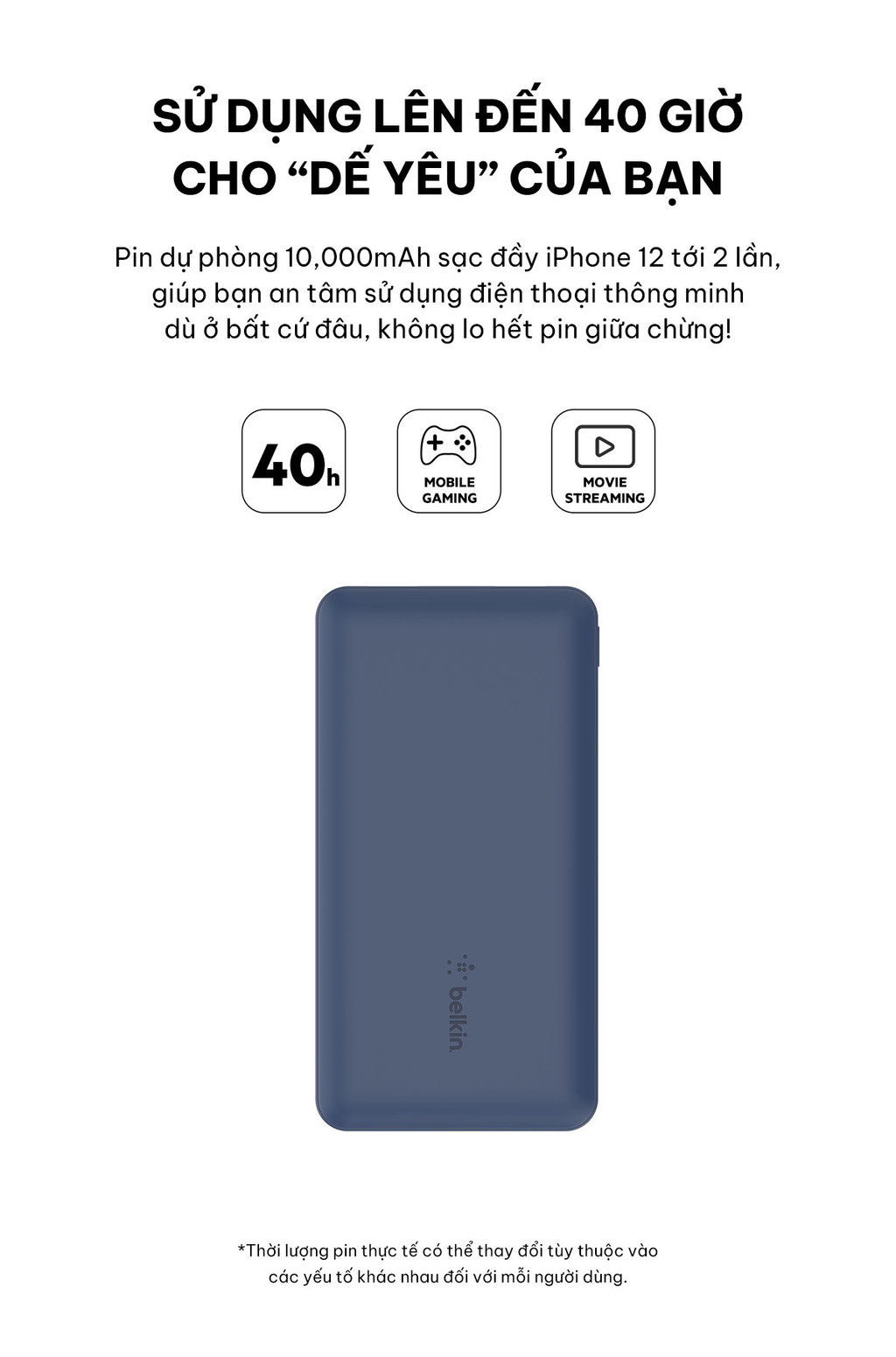 Mô tả Pin sạc dự phòng Belkin Polymer Pocket Power 10,000 mAh, USB-C 15W , cáp đi kèm A-C Belkin (tương thích iPhone 15) - 4