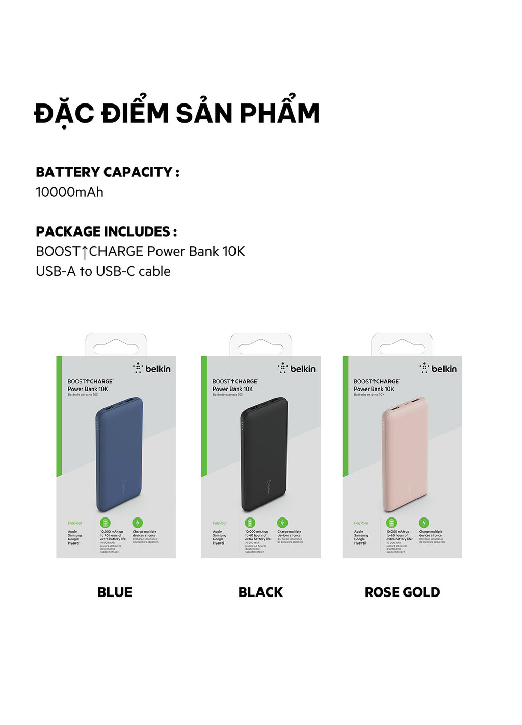 Mô tả Pin sạc dự phòng Belkin Polymer Pocket Power 10,000 mAh, USB-C 15W , cáp đi kèm A-C Belkin (tương thích iPhone 15) - 9