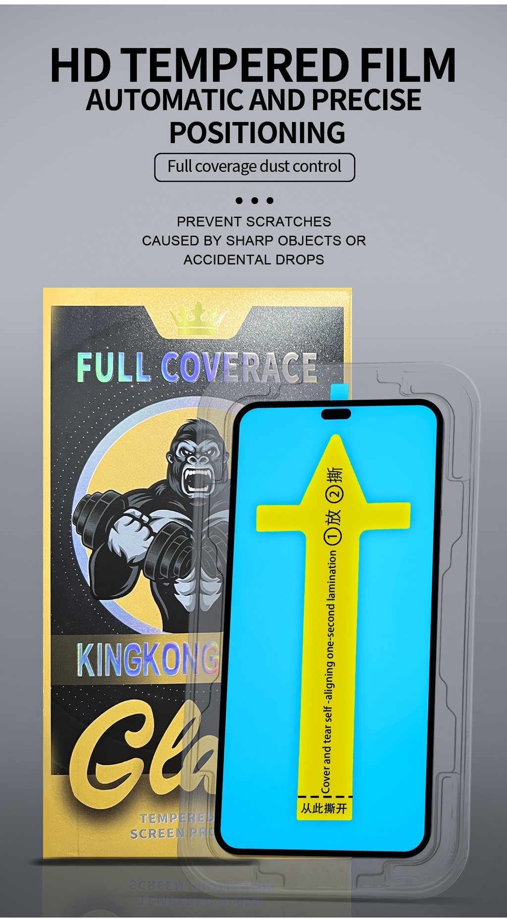 Mô tả Kính cường lực khung tự dán KINGKONG TC độ cứng 9H cực cao, bảo vệ màn hình iphone 11 12 13 14 15 16 promax - 2