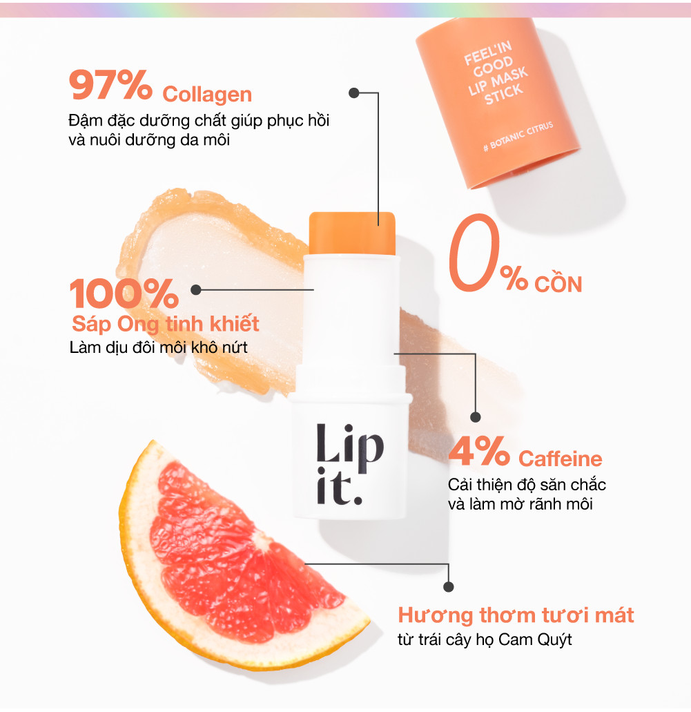 Mô tả Mặt Nạ Môi Dạng Thỏi LIP IT Feel'in Good Lip Mask Stick Hỗ Trợ Dưỡng Môi Sáng Màu, Mờ Thâm 5.5g - 9