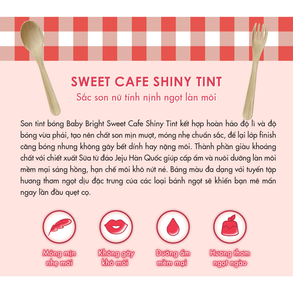 Mô tả Son Tint Bóng Baby Bright Sweet Cafe Shiny Tint #04 Berry Macaron 2.8g - 2