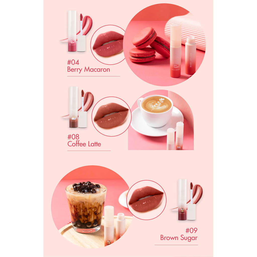 Mô tả Son Tint Bóng Baby Bright Sweet Cafe Shiny Tint #04 Berry Macaron 2.8g - 4