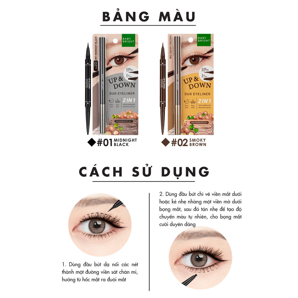 Mô tả Bút Kẻ Mắt 2 Đầu Siêu Mảnh Baby Bright Up And Down Duo Eyeliner 2 Colors 0.1g+0.35g - 4