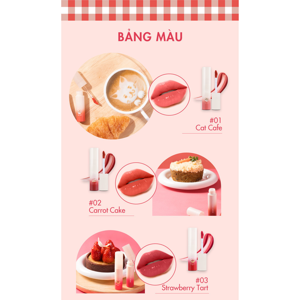 Mô tả Son Tint Bóng Baifern Căng Bóng Không Bết Dính Baby Bright Sweet Cafe Shiny Tint 6 Colors 2.8g - 4