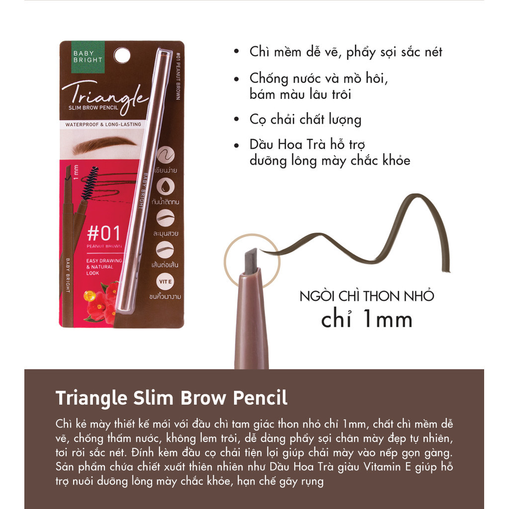 Mô tả Chì Kẻ Mày Tam Giác Chống Thấm Nước Baby Bright Triangle Slim Brow Pencil 4 Colors 0.7g - 2