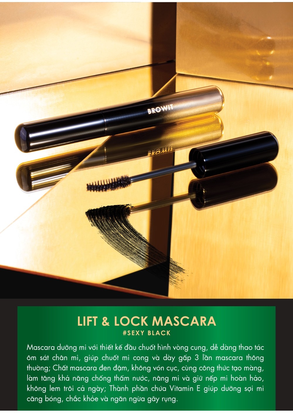 Mô tả Mascara Browit Siêu Tơi Dày Gấp 3 Lần, Chất Đen Đậm Không Vón Cục  Lift & Lock Mascara Sexy Black - 2