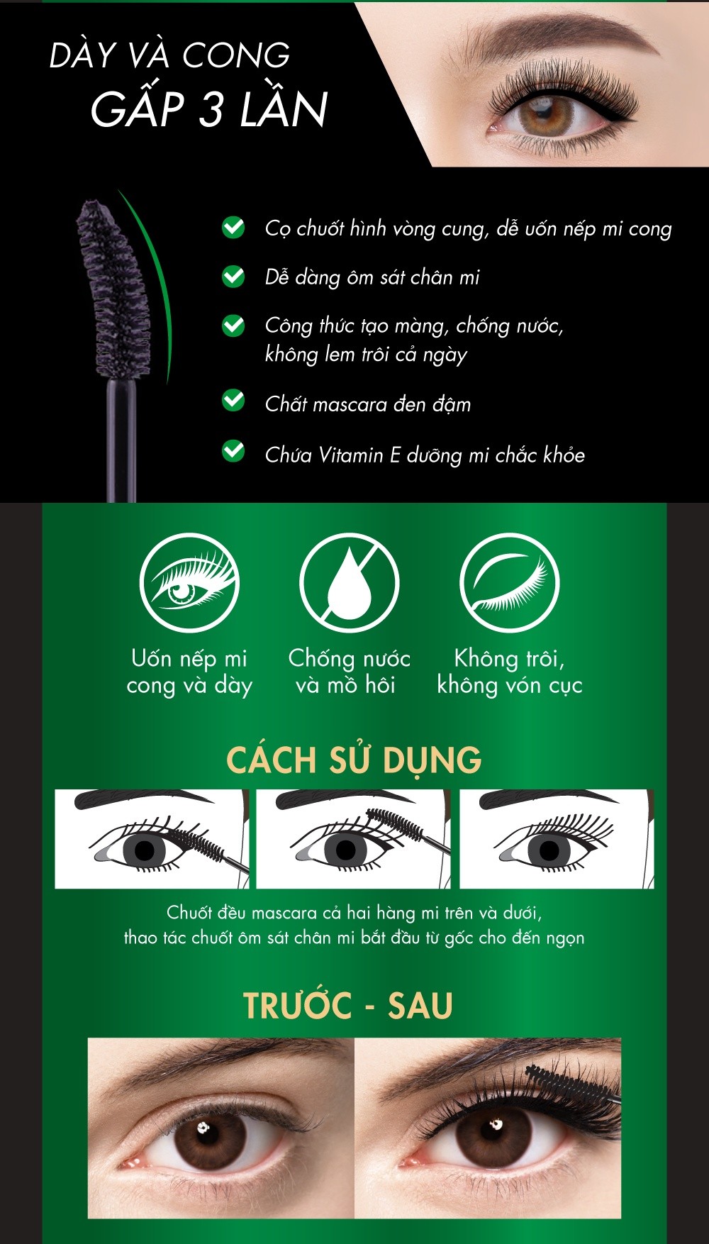 Mô tả Mascara Browit Siêu Tơi Dày Gấp 3 Lần, Chất Đen Đậm Không Vón Cục  Lift & Lock Mascara Sexy Black - 4