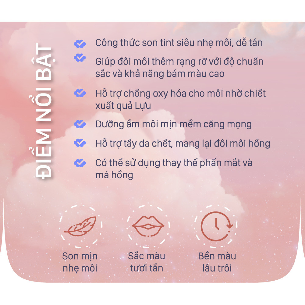 Mô tả Son Tint Lì Siêu Nhẹ Cloudy Baby Bright Bám Màu Chuẩn Sắc 2,6g - 2