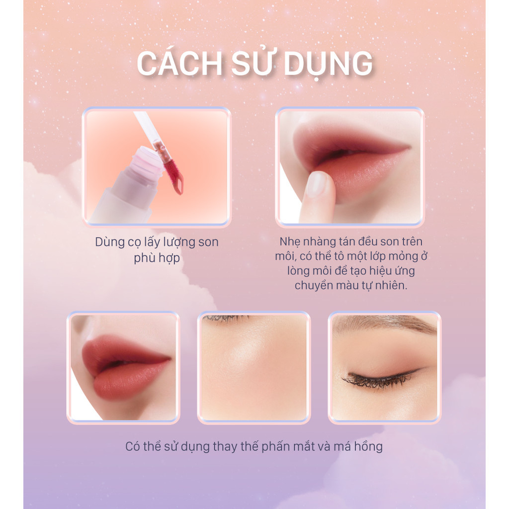 Mô tả Son Tint Lì Siêu Nhẹ Cloudy Baby Bright Bám Màu Chuẩn Sắc 2,6g - 4