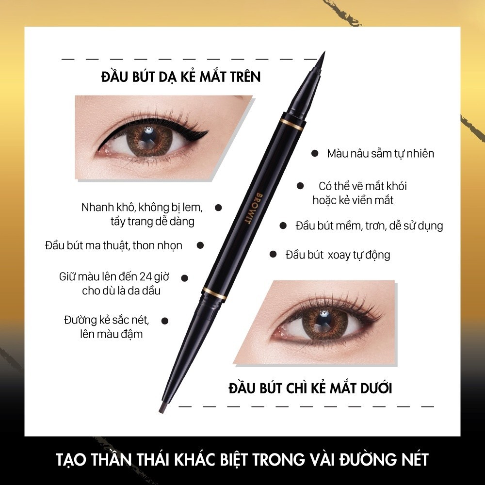 Mô tả Bút Kẻ Mắt 2 Đầu Sắc Nét và Chống Nước Browit Hightechnique Duo Eyeliner 0.5ml + 0.14g - 3