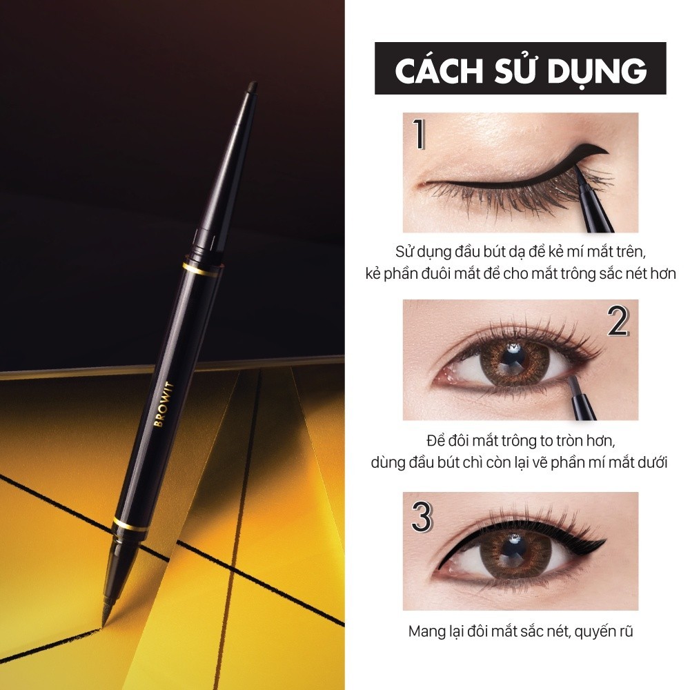Mô tả Bút Kẻ Mắt 2 Đầu Sắc Nét và Chống Nước Browit Hightechnique Duo Eyeliner 0.5ml + 0.14g - 4