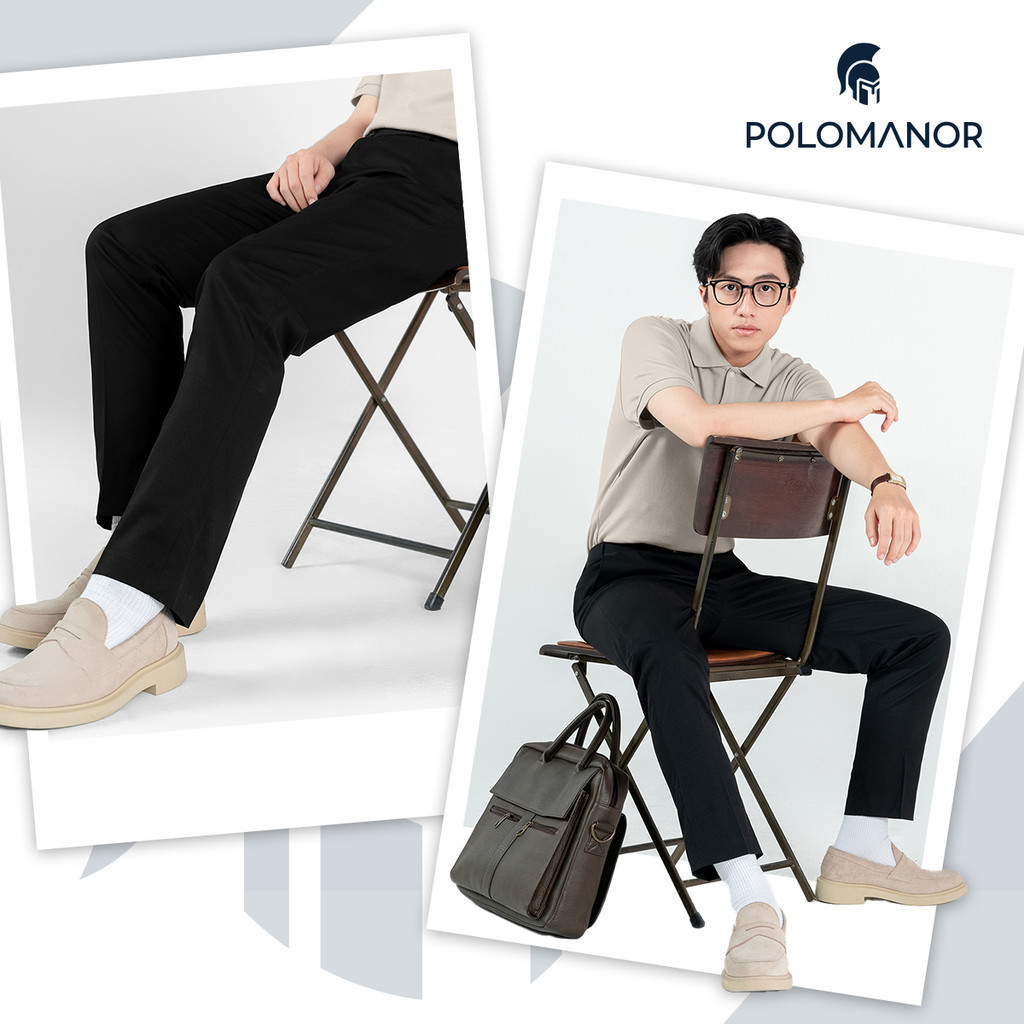 Mô tả Quần dài tây nam POLOMANOR co giãn 2 chiều, xuất xịn, lưng đai chun ẩn, chuẩn form - 1