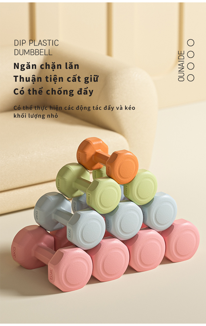 Mô tả OneTwoFit Quả Tạ Tạ tay thể dục nhiều màu 1kg 3kg Thể Dục bọc nhựa cao cấp chống vỡ sàn nhà - 1