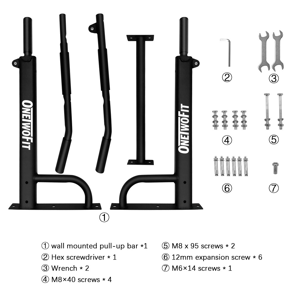 Mô tả OneTwoFit Xà đơn treo tường đa năng Wall Pull Up Bar Kích thước lớn Vật liệu dày được nâng cấp - 3