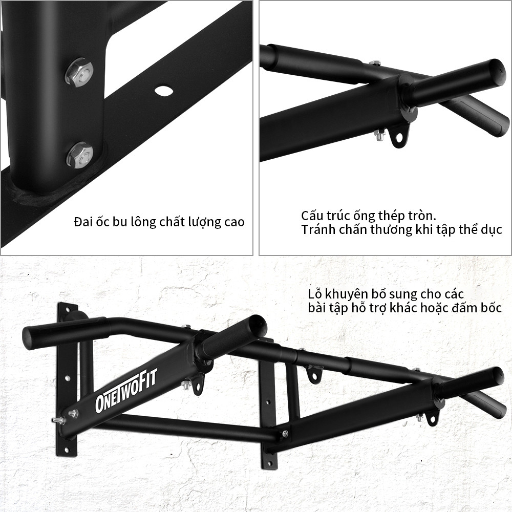 Mô tả OneTwoFit Xà đơn treo tường đa năng Wall Pull Up Bar Kích thước lớn Vật liệu dày được nâng cấp - 5