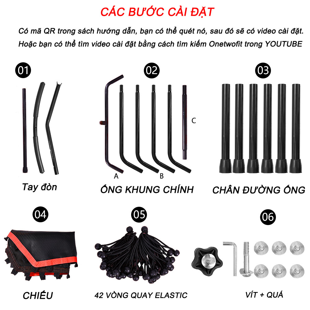 Mô tả OneTwoFit Trampoline Tấm bạt lò xo Có tay cầm Thiết bị thể thao thể dục 136cm điều chỉnh chiều cao - 2