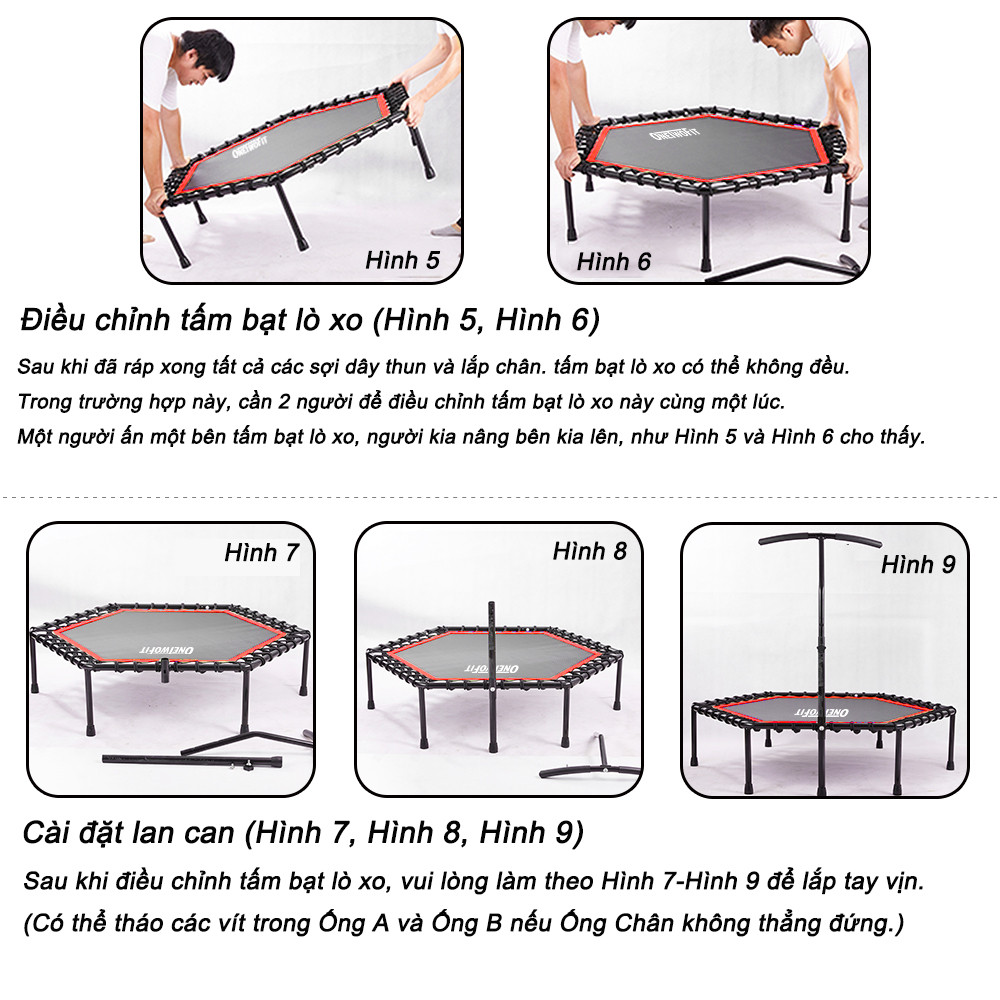 Mô tả OneTwoFit Trampoline Tấm bạt lò xo Có tay cầm Thiết bị thể thao thể dục 136cm điều chỉnh chiều cao - 4