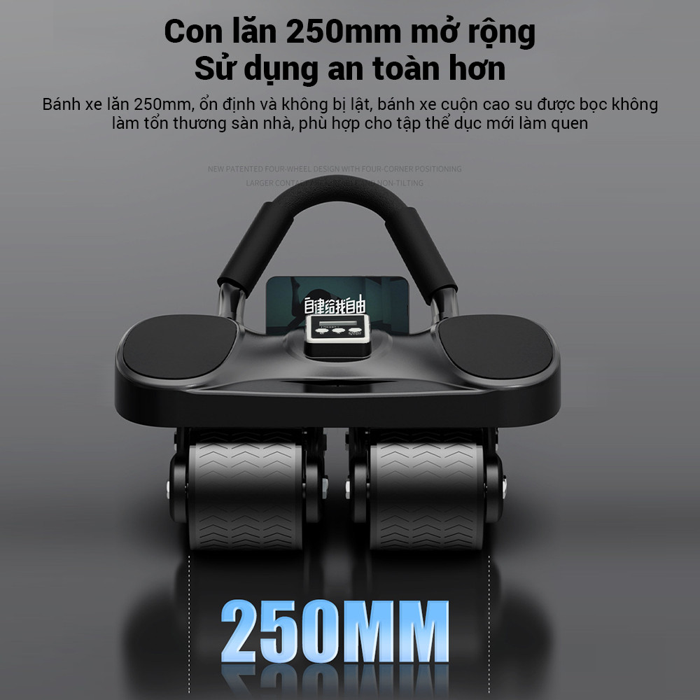 Mô tả OneTwoFit Con Lăn Tập Bụng Trợ Lực 4 bánh Chống Đổ Có Đồng Hồ Dụng Cụ Tặng Kèm Thảm Kê Chân - 1