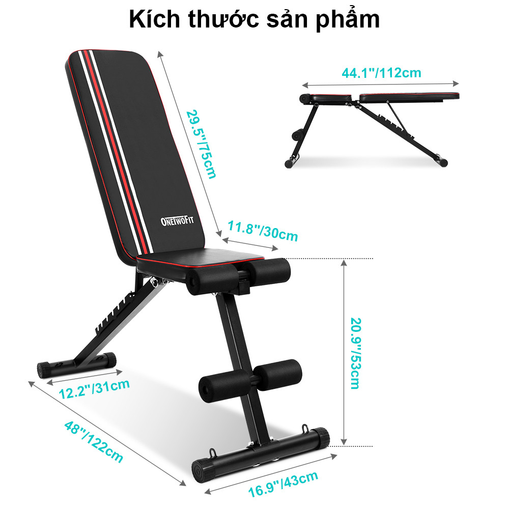 Mô tả OneTwoFit Ghế tập tạ đa năng gập bụng chống đẩy tập gym đa năng có thể gấp lại - 1