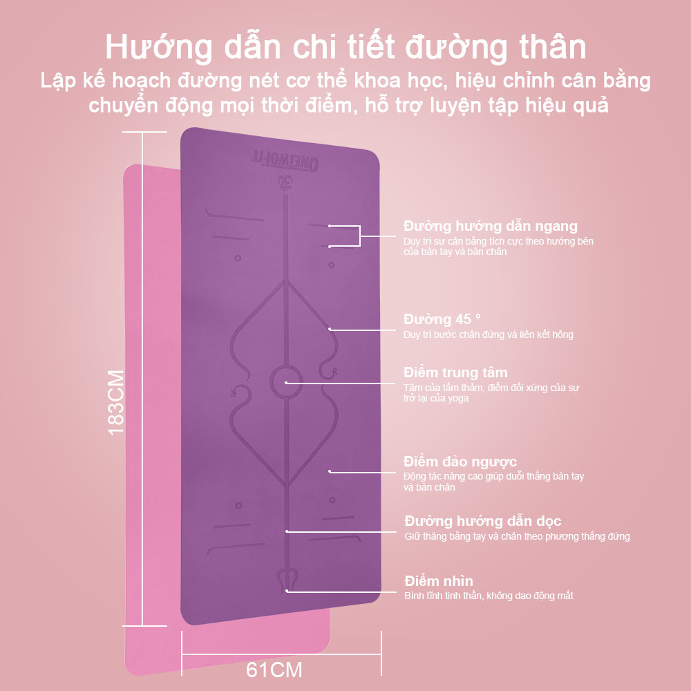 Mô tả OneTwoFit thiện với môi trường Thảm Tập Yoga Định Tuyến TPE cao cấp tặng kèm túi đựng - 2 Lớp 6-8mm - 2