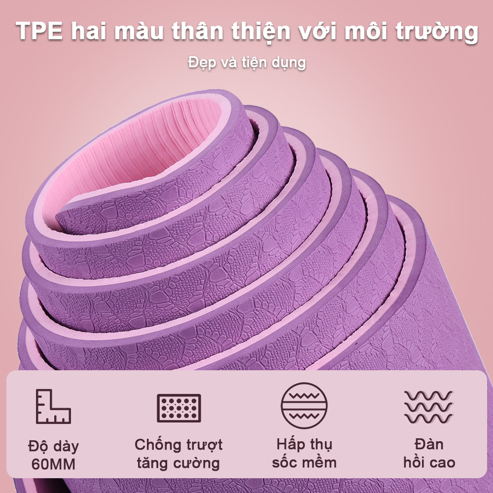 Mô tả OneTwoFit thiện với môi trường Thảm Tập Yoga Định Tuyến TPE cao cấp tặng kèm túi đựng - 2 Lớp 6-8mm - 6