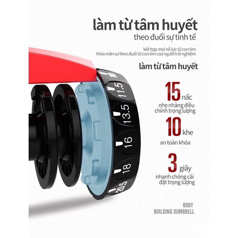 Mô tả OneTwoFit Bộ tạ điều chỉnh Dumbell 24kg tạ đơn Trọng lượng 15 điều chỉnh bánh răng Có khay - 1