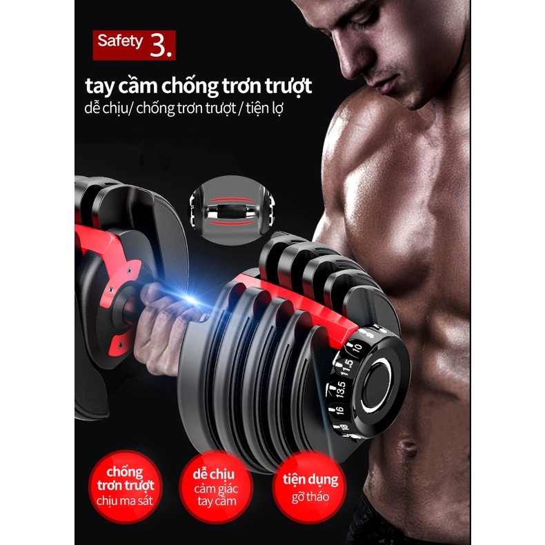 Mô tả OneTwoFit Bộ tạ điều chỉnh Dumbell 24kg tạ đơn Trọng lượng 15 điều chỉnh bánh răng Có khay - 2