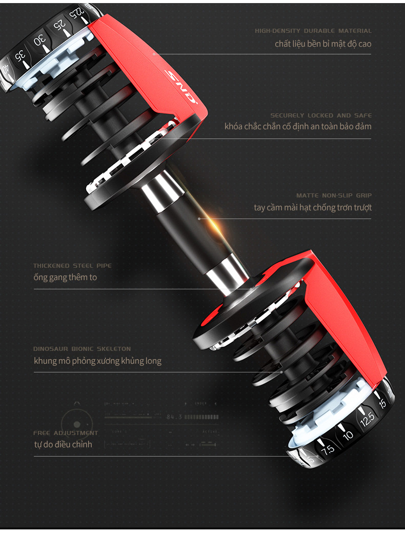 Mô tả OneTwoFit Bộ tạ điều chỉnh Dumbell 24kg tạ đơn Trọng lượng 15 điều chỉnh bánh răng Có khay - 7