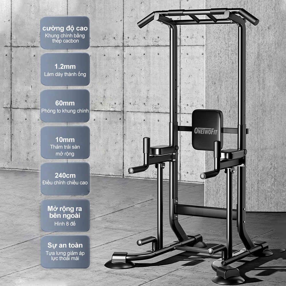 Mô tả OneTwoFit Xà đơn xà kép Có đệm Pull Up Bar 6 điều chỉnh độ cao Chịu được 150kg, xà đơn đa năng - 7