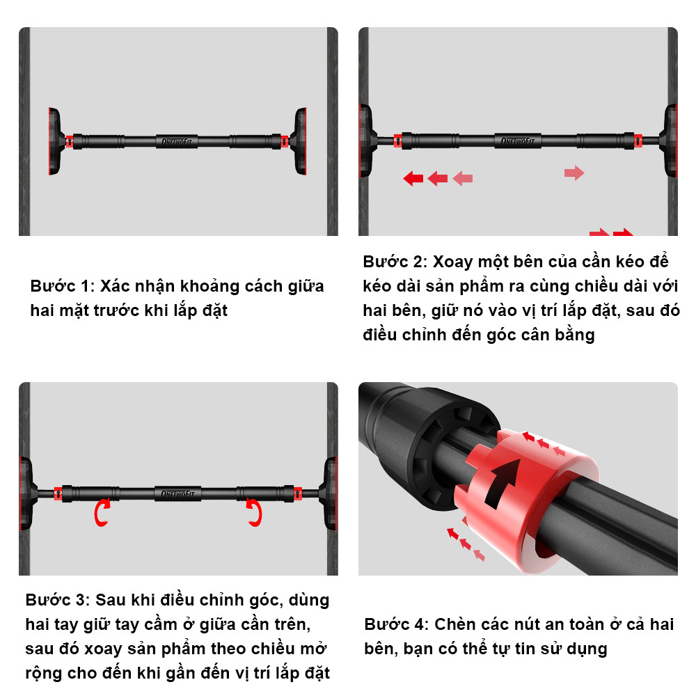 Mô tả OneTwoFit Thanh xà đơn gắn cửa, xà đơn treo tường chịu lực 150kg tập thể hình Gym - 3
