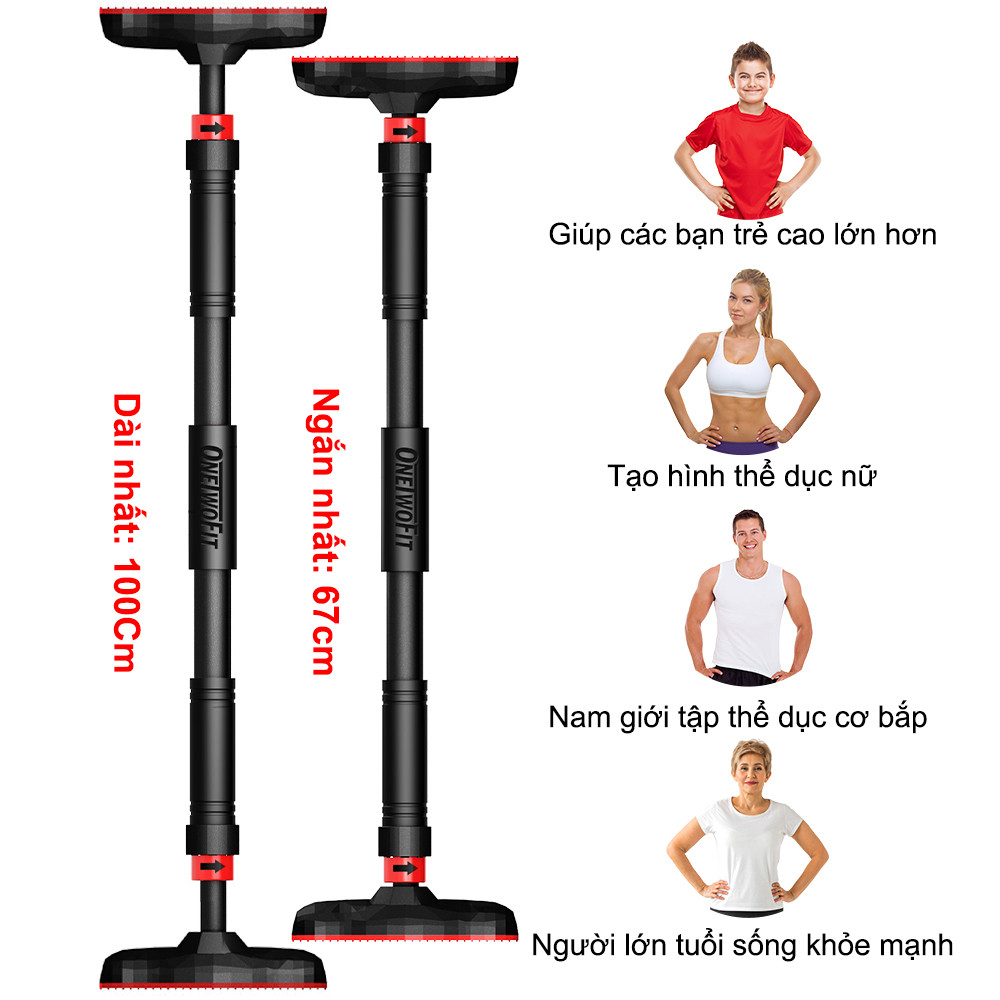 Mô tả OneTwoFit thanh xà đơn gắn cửa Treo Tường Thanh ngang có thể điều chỉnh Gắn tường 67-100cm - 4