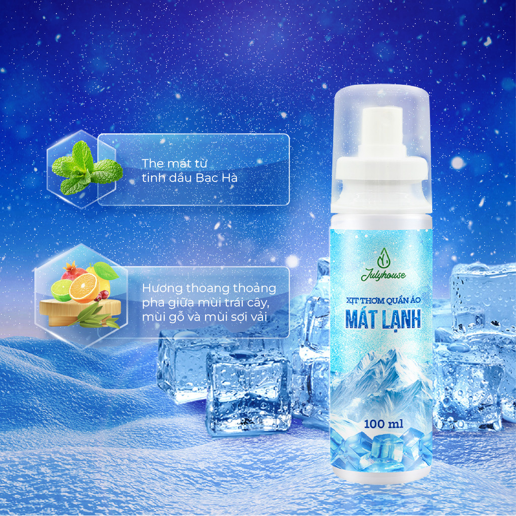 Mô tả Xịt thơm quần áo mát lạnh cơ thể Julyhouse 100ml giúp hạ nhiệt ngày oi bức mùi hương tinh dầu bạc hà - 3