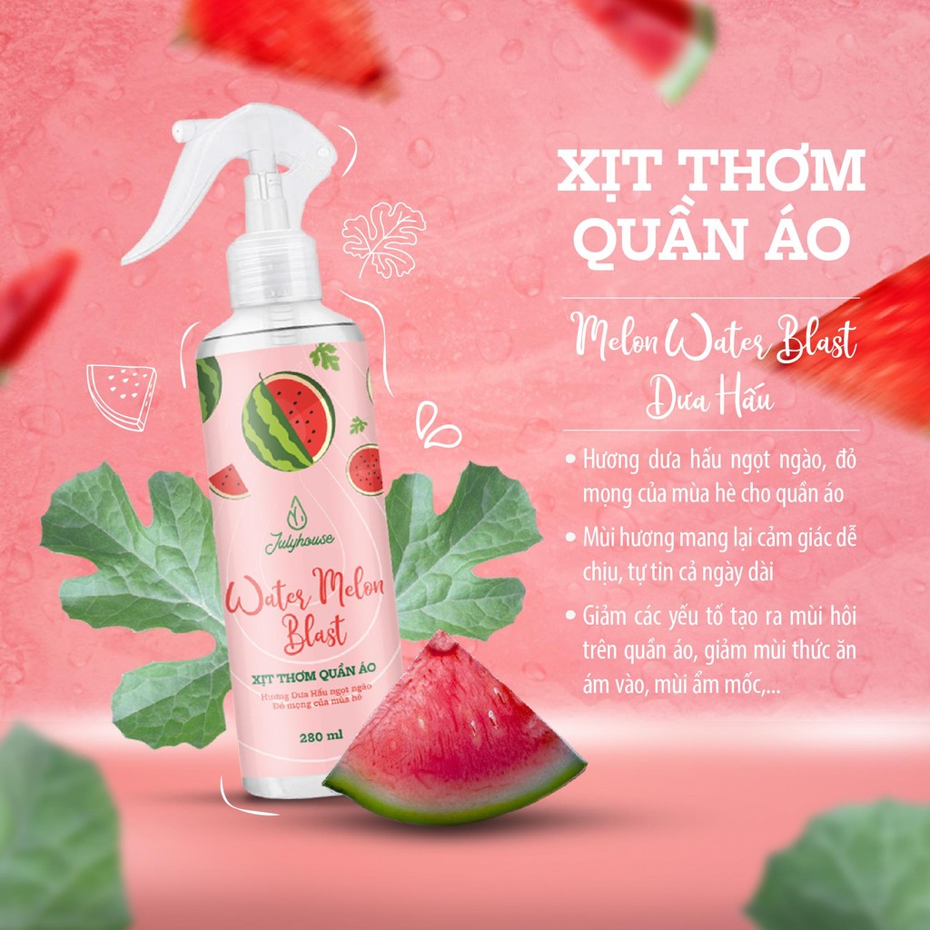 Mô tả Combo Xịt thơm quần áo Julyhouse hương trái cây tươi mát dưa hấu và dưa lưới 280ml - 1
