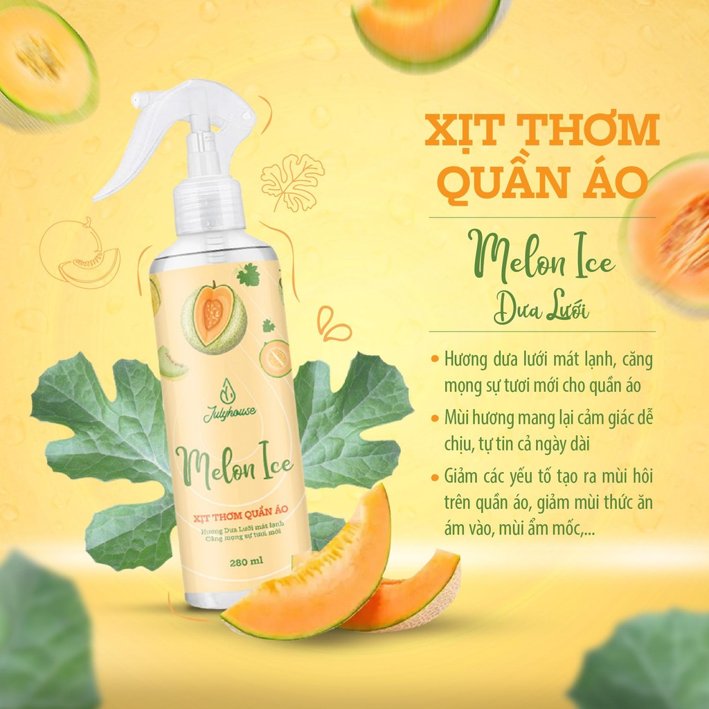 Mô tả Combo Xịt thơm quần áo Julyhouse hương trái cây tươi mát dưa hấu và dưa lưới 280ml - 2