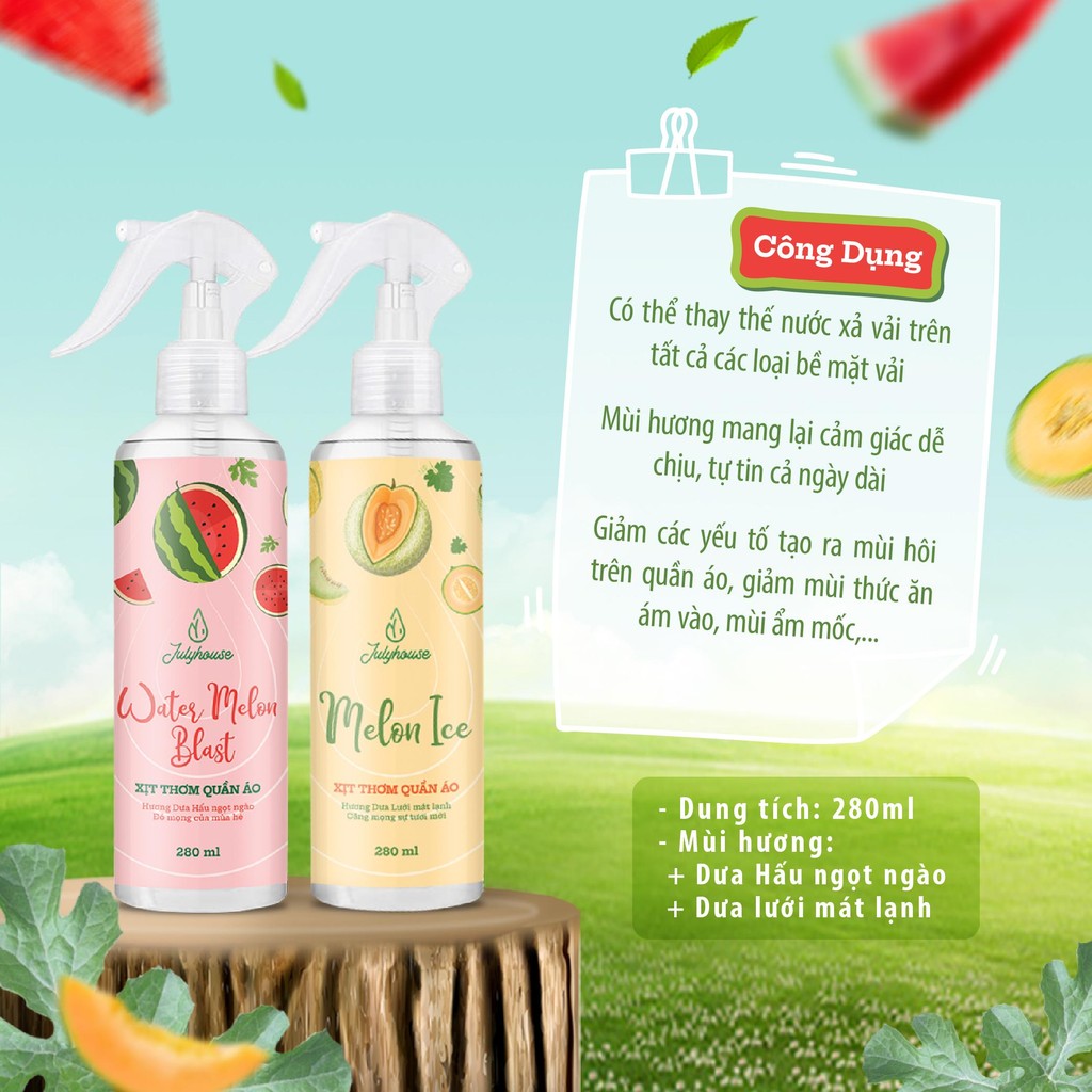 Mô tả Combo Xịt thơm quần áo Julyhouse hương trái cây tươi mát dưa hấu và dưa lưới 280ml - 3